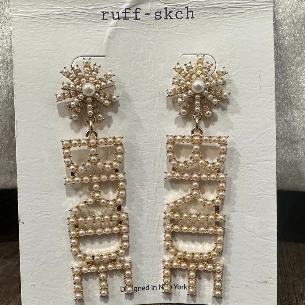 BRIDE Pearl Statement Earrings Gold Chandelier Dangle